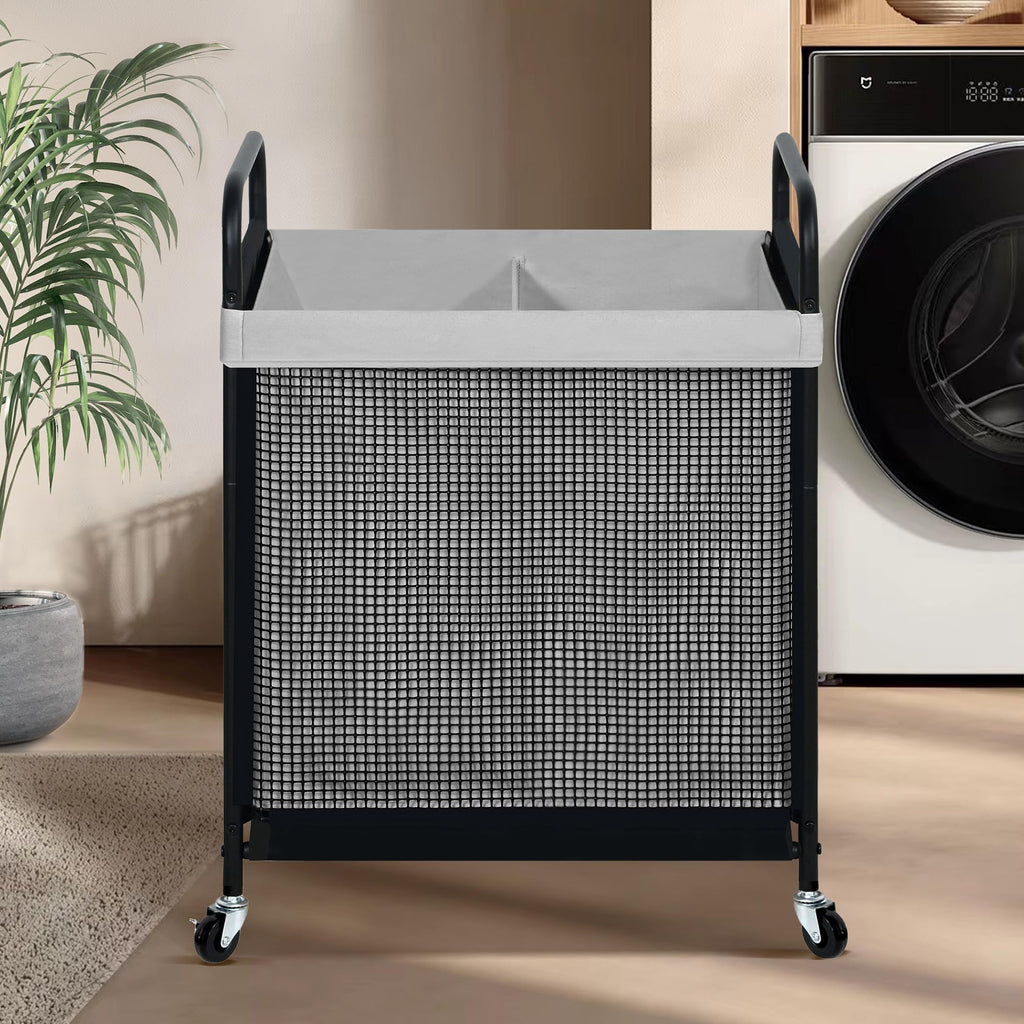 Laundry Hamper 2 Section, 100L Rolling Laundry Sorter Cart with Removable and Washable Liner Bag, Clothes Hamper with