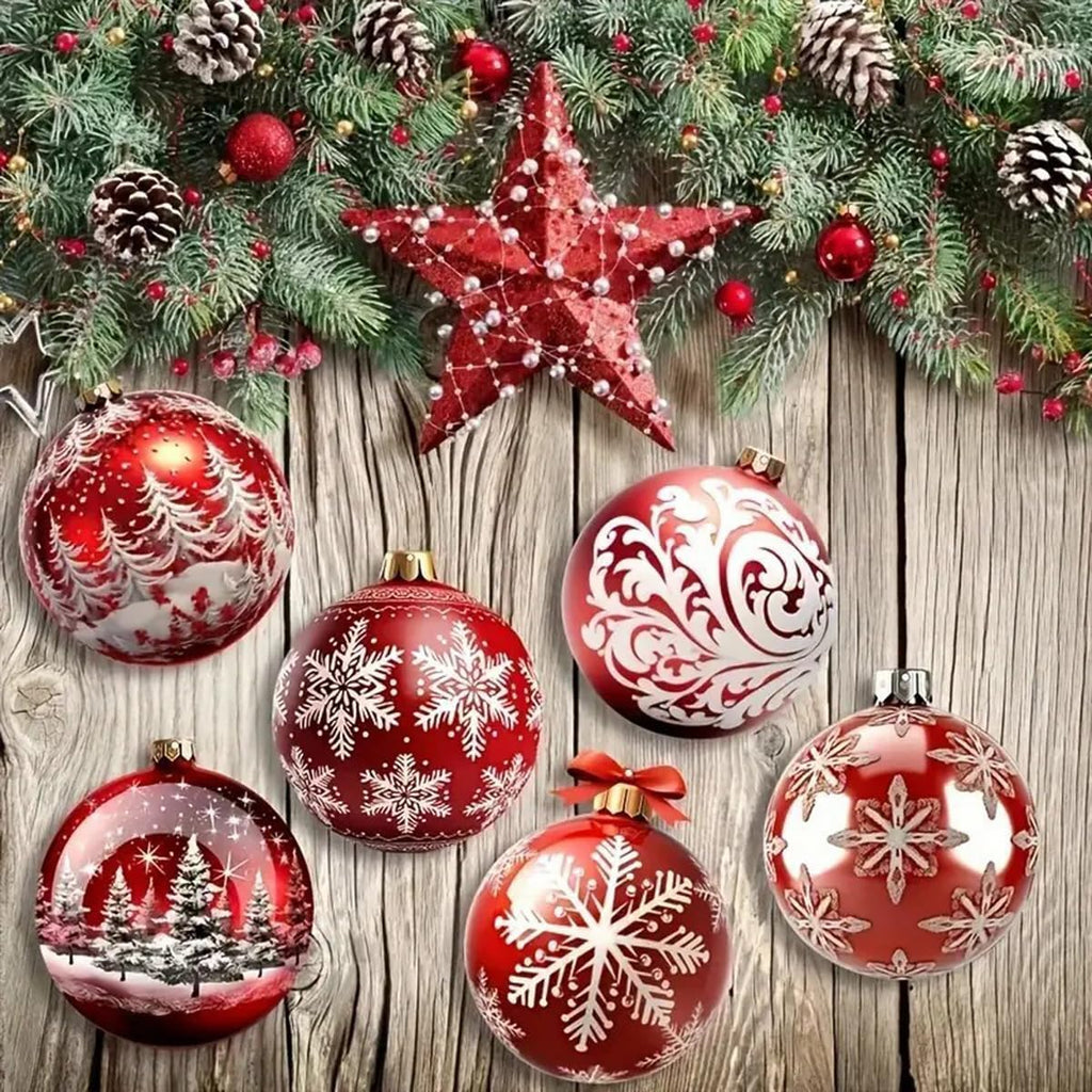 Christmas Wooden Ornaments Santa Gift Ball Tree Decorations Xmas Trees Snowflake Design Ornament for Tree Cute - Set of 12
