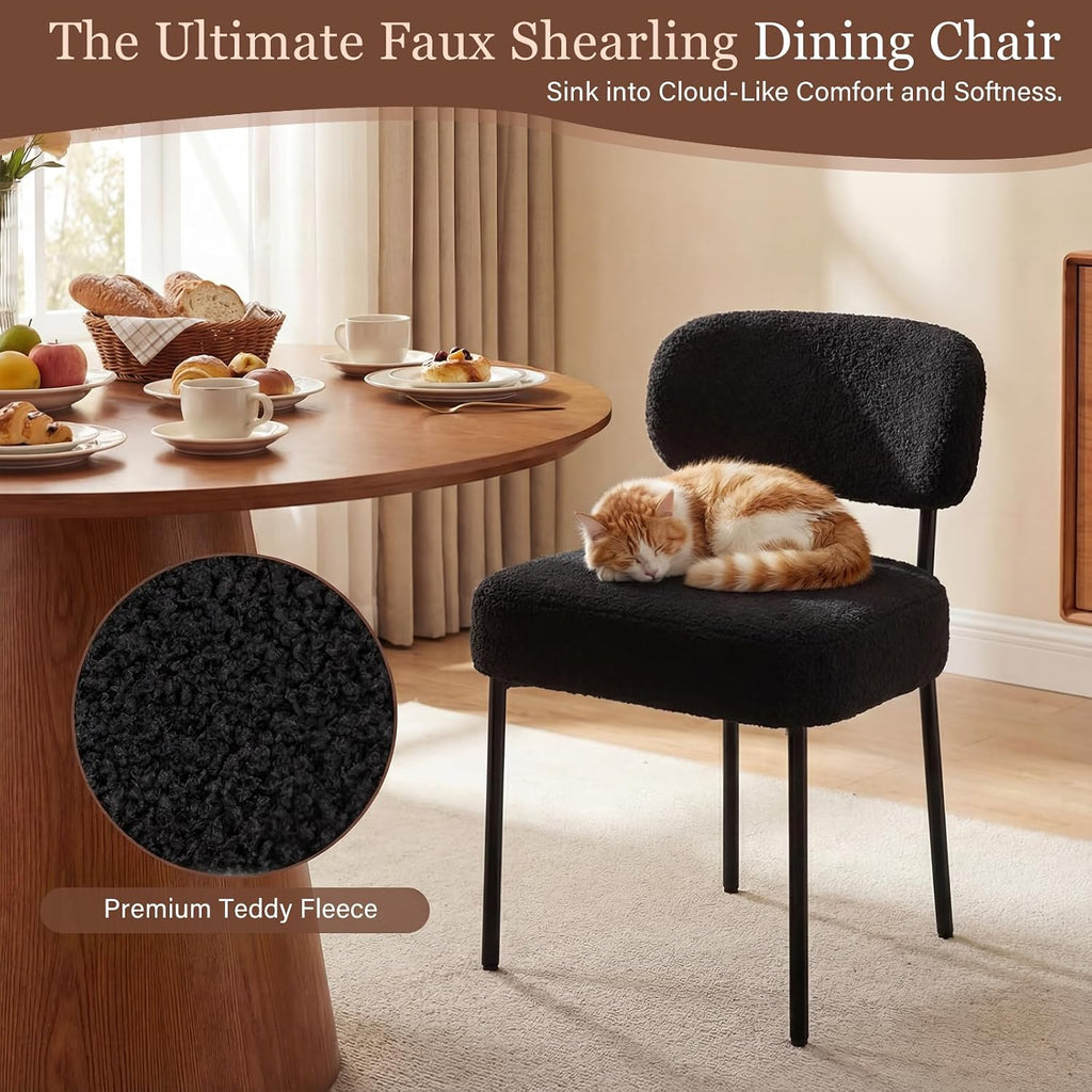 Black Boucle Dining Chairs Set of 4, 4.3" Thick Cushion,Kitchen Dining Room, Curved Backrest, Comfortable
