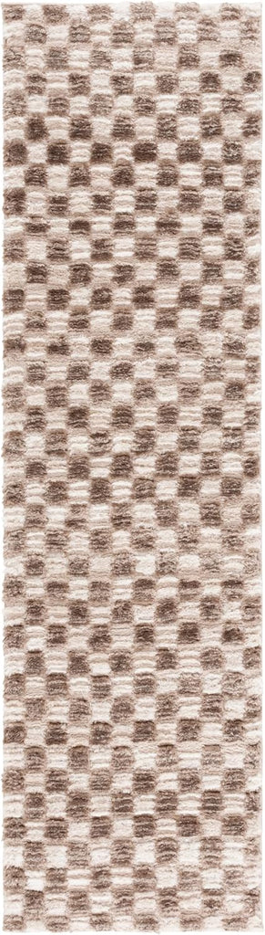 Seattle Shag Collection Runner - 2'3" x 8', Ivory & Brown, Checkered Pattern, 1-inch Thick, Ideal for the Living