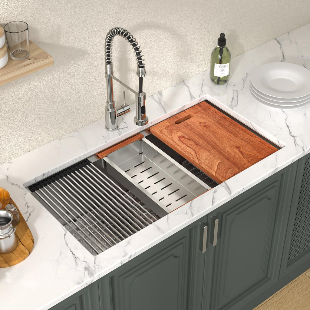 36 Inch Undermount Kitchen Sink Stainless Steel 16 Gauge Workstation Single Bowl Handmade Kitchen Sinks Basin Under