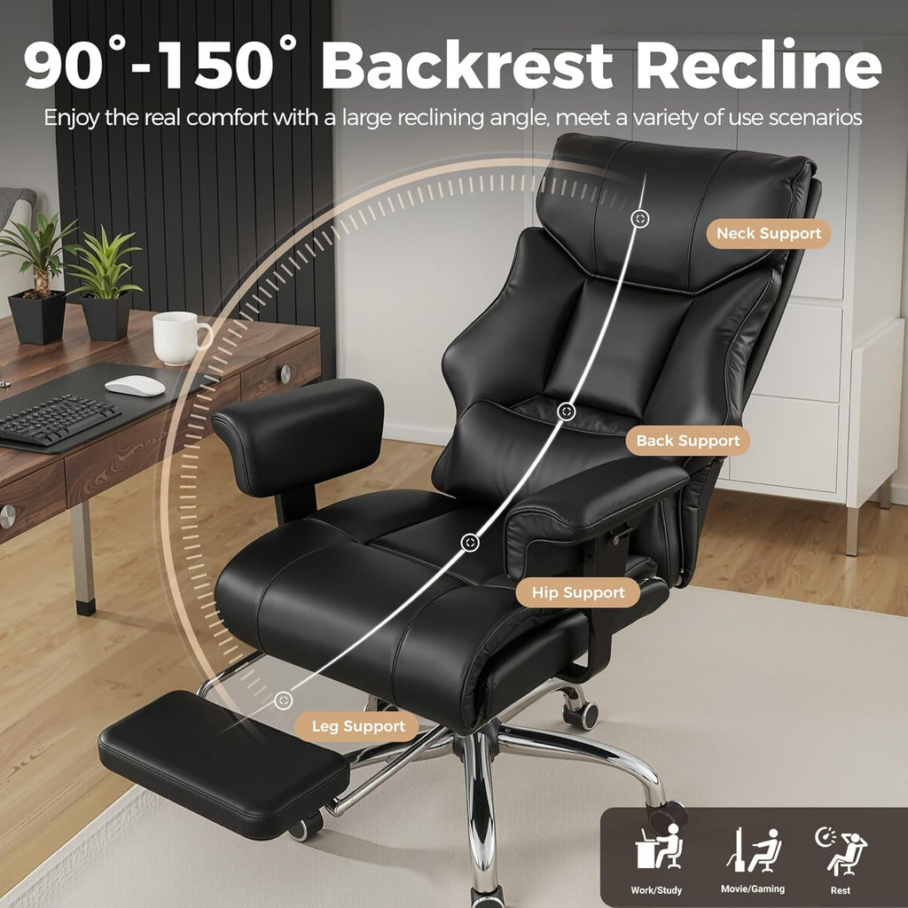 Big and Tall Gaming Chair 400lbs Heavy Duty Office Chair with Foot Rest & Ergonomic Pocket Spring Cushion, High Back