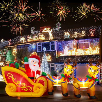 8 Feet Long Christmas Inflatables Elk, Santa Sleigh Inflatable