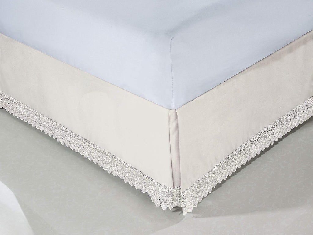 Silky-Soft Luxury Lace Fringe Dust Ruffle/Bed Skirt Microfiber Platform Wrinkle and Fade Resistant with 15inch Drop