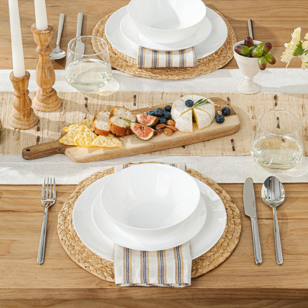 24-Piece Plates and Bowls Set, Glass Dinnerware Sets for 8