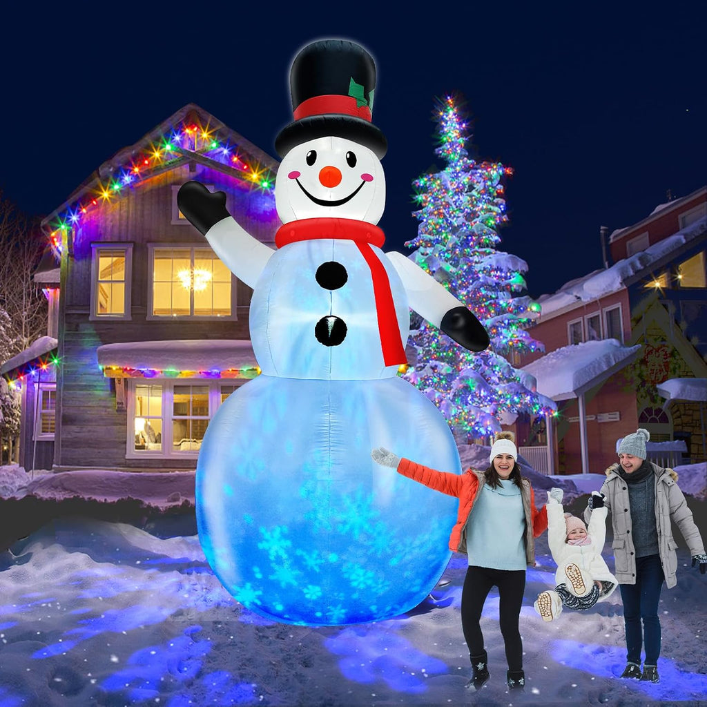 Rotating Snowflake Lights 12 Ft Giant Christmas Inflatables Snowman with Built-in LED Lights Christmas Decorations
