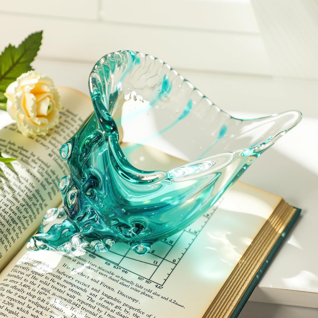 Blown Glass Conch Shell Sculpture, 8.2" Sea Glass Art Decor