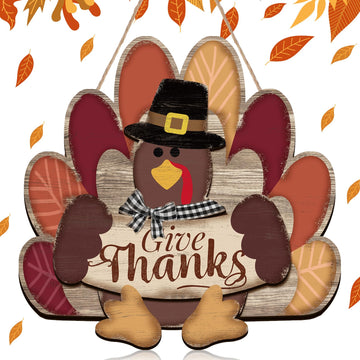 Turkey Style Thanksgiving Door Sign Fall Decorations Give Thanks