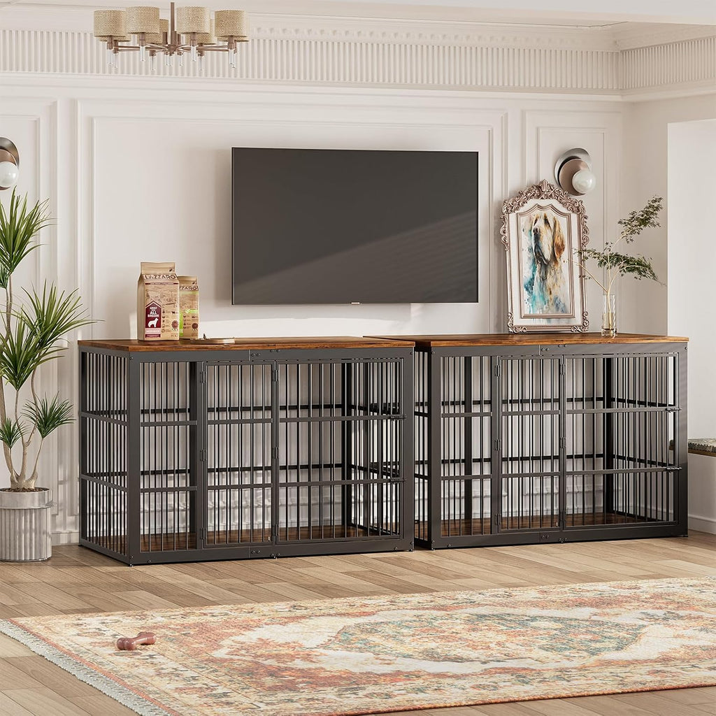 Dog Crate Furniture with Foldable Door, Rustic Brown