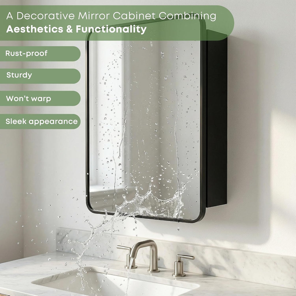 24x16 Inch Medicine Cabinet with Mirror - Recessed or Surface Mount Wall Cabinet, Aluminum Frame with Tempered Glass