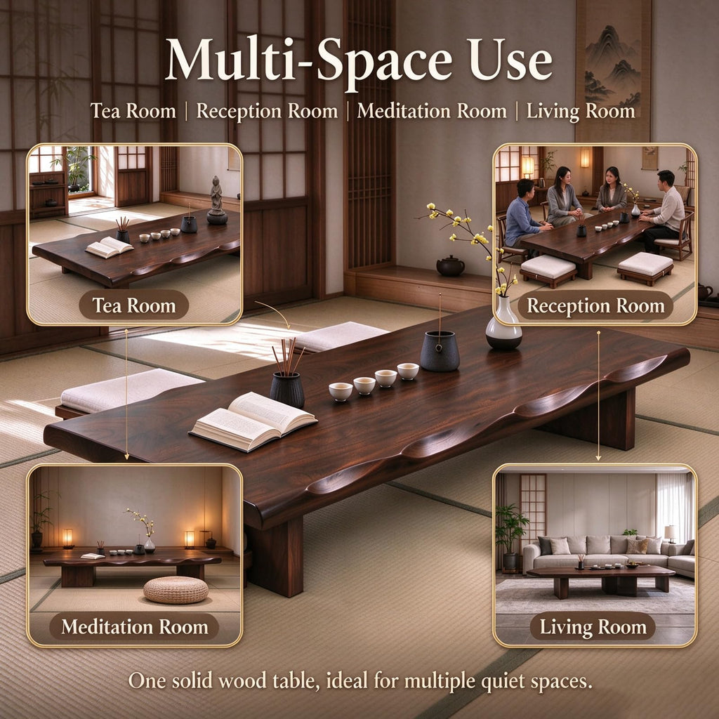 Solid Wood Japanese Low Floor Table Meditation Floor Sitting Altar Table for Living/Tea/Reception Room (Brown