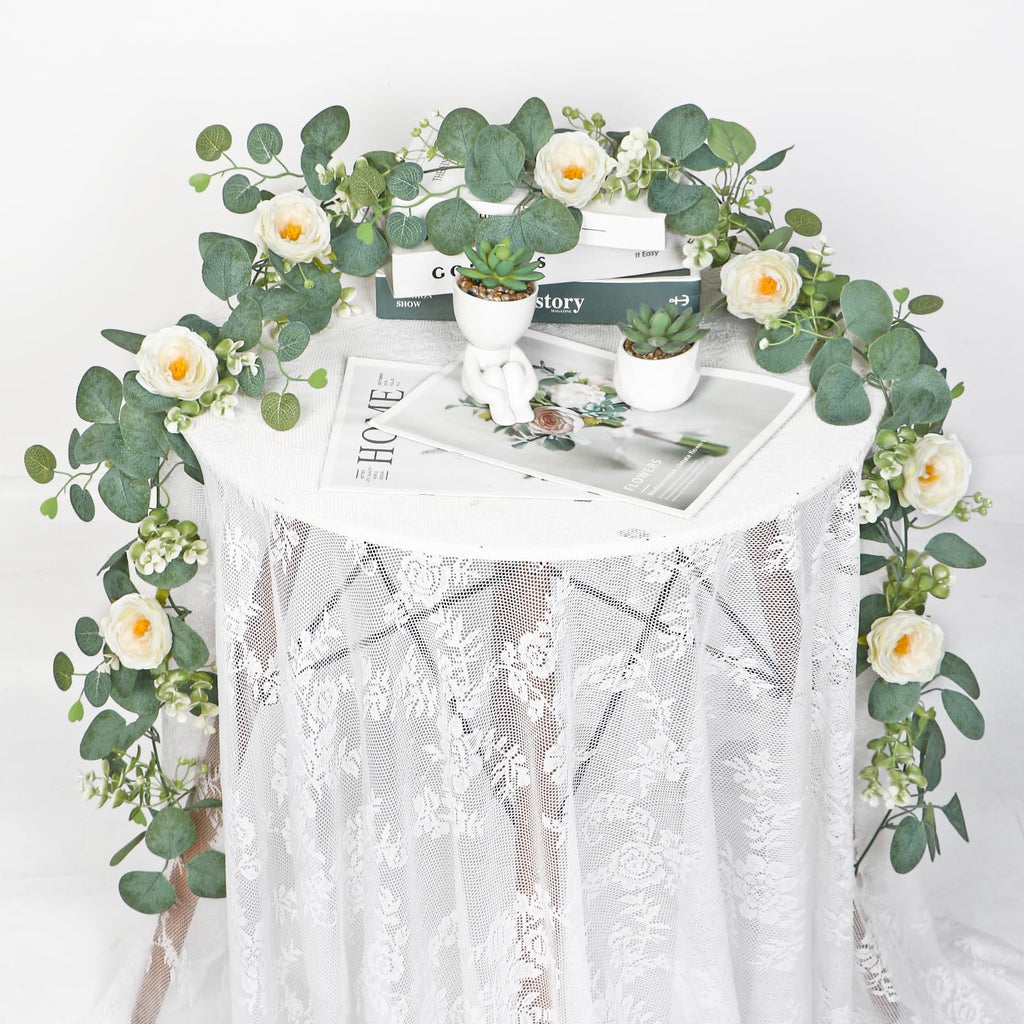2 Pack 13FT Artificial Eucalyptus Flower Garland with White Roses