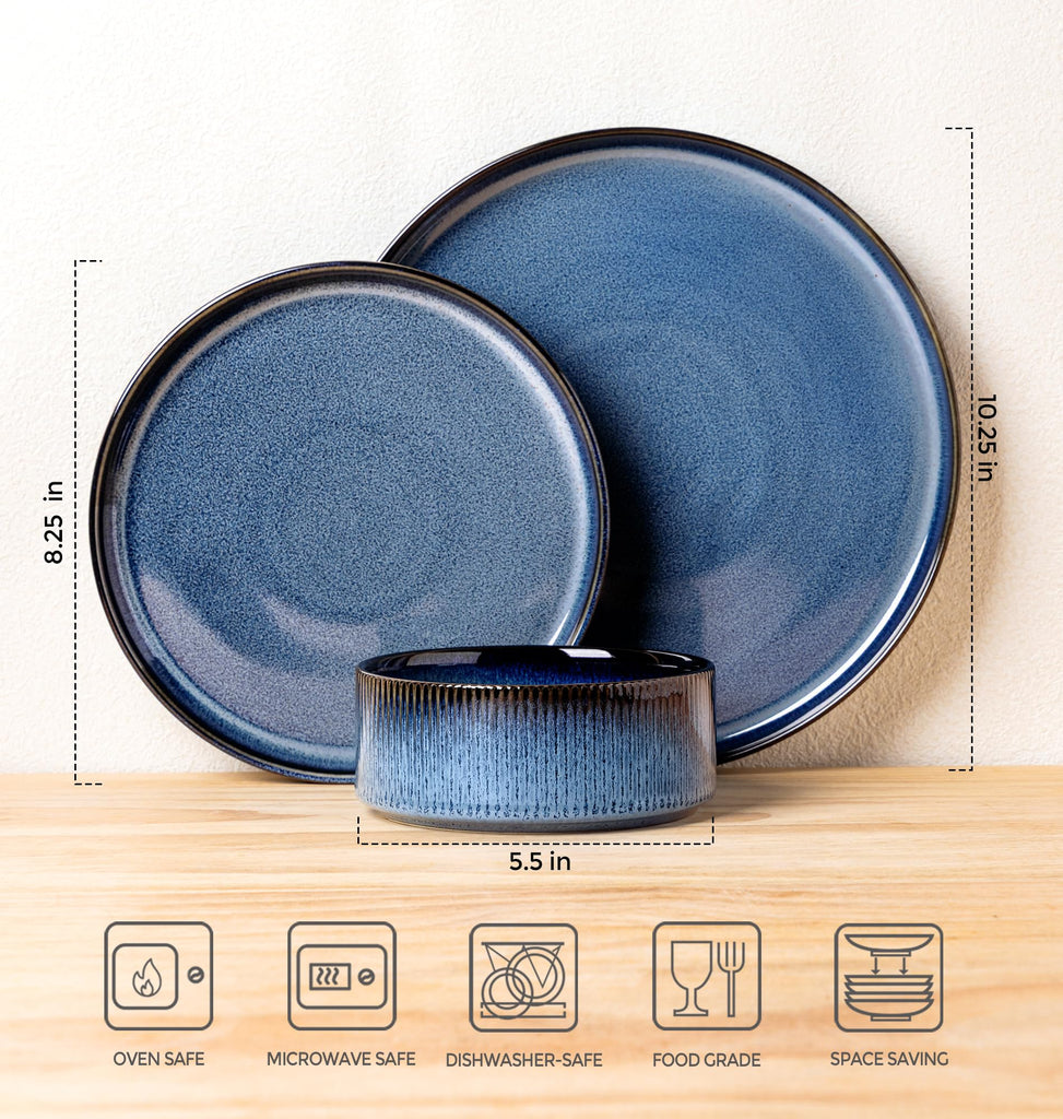 Ceramic Dinnerware Set for 8, 24-Piece Plates and Bowls Set