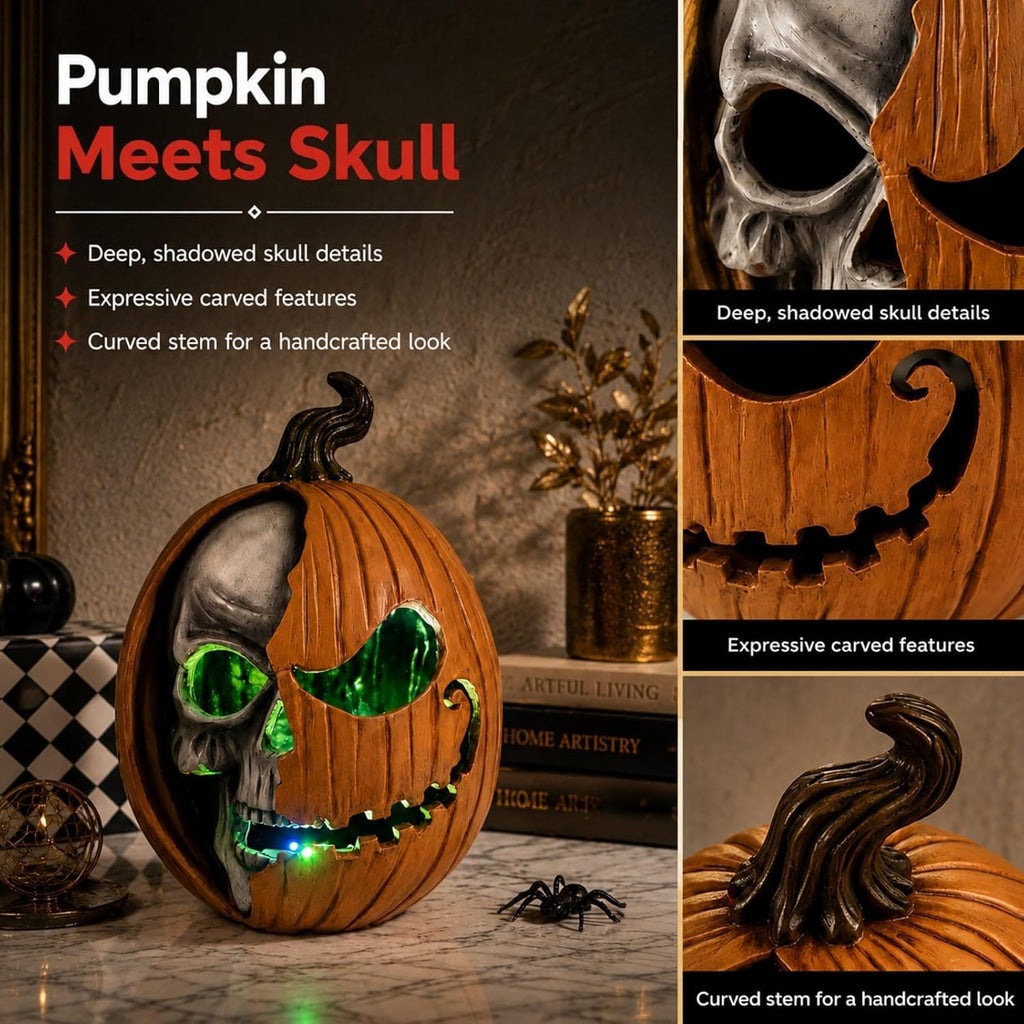 Light Up Jack O Lantern, Pumpkin Skull Halloween Home Decorations
