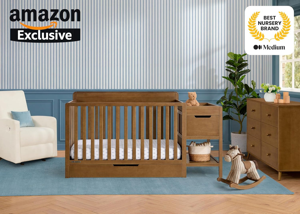 Maya 5-in-1 Convertible Crib and Changer with Storage, Converts to Toddler Bed, Daybed, Sofa & Full Bed, Greenguard