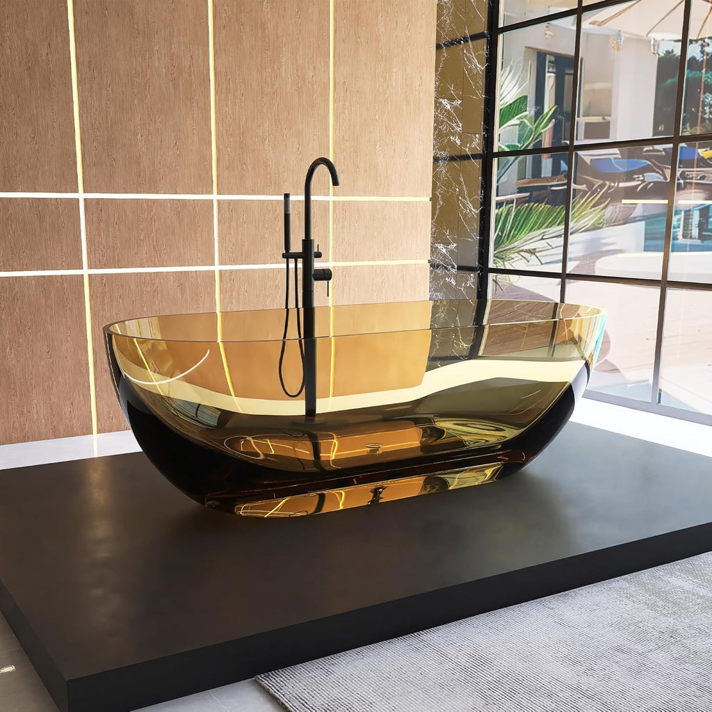 ​ 69" Resin Stone Freestanding Bathtub, Solid Surface Modern Freestanding Tub Soaking Stand Alone Tub with