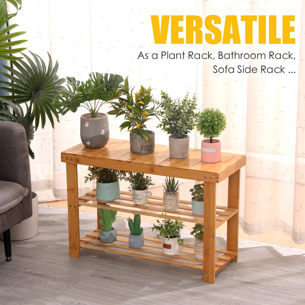 Shoe Rack Bench, 3-Tier Bamboo Shoe Organizer, Storage Shoe Shelf, Entryway Bench, Holds up to 300lbs