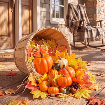 Fall Front Porch Decor Set Wooden Autumn Harvest Basket 9 x 6.7 in