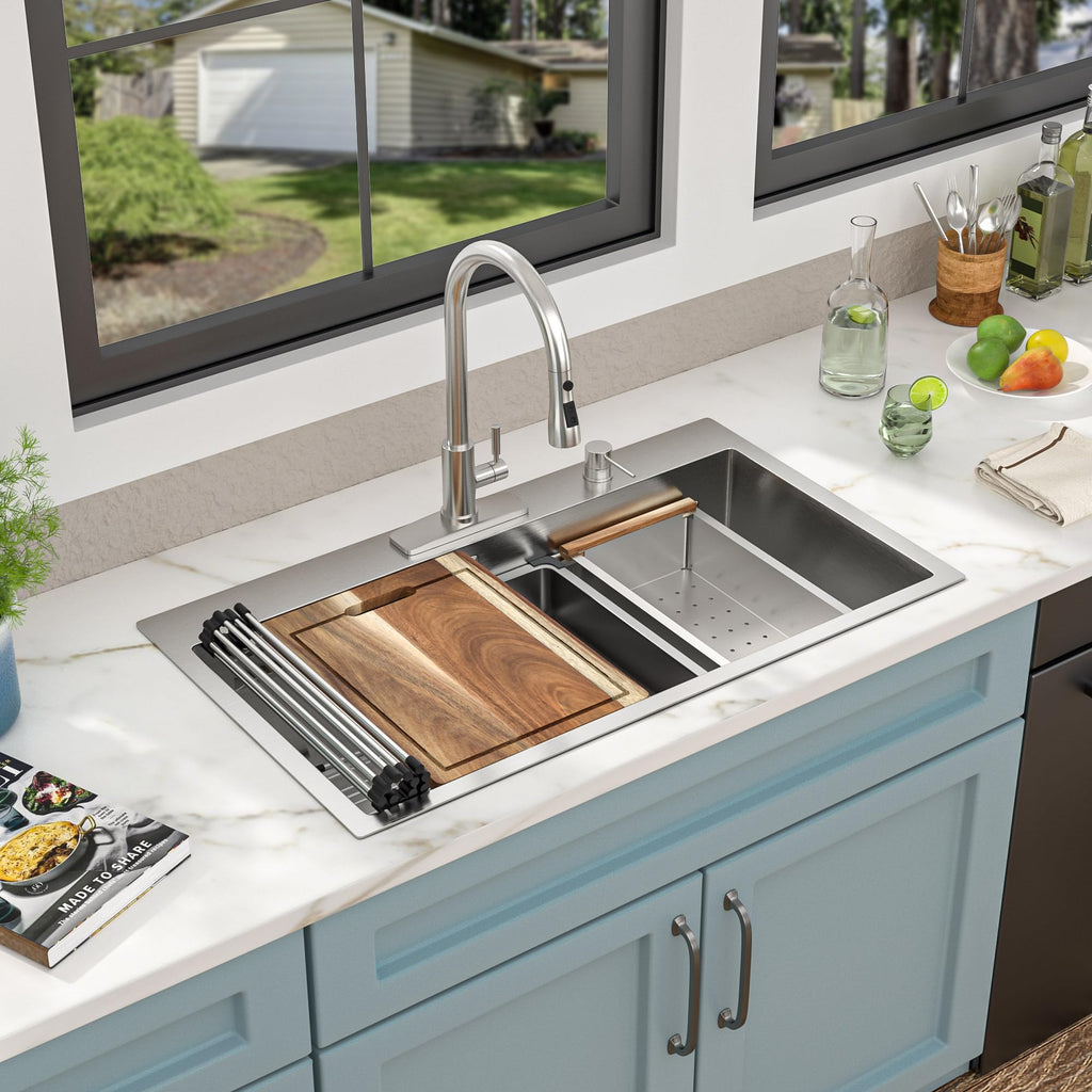 33"x19" Drop Sink Dual-Tier Ledge Workstation