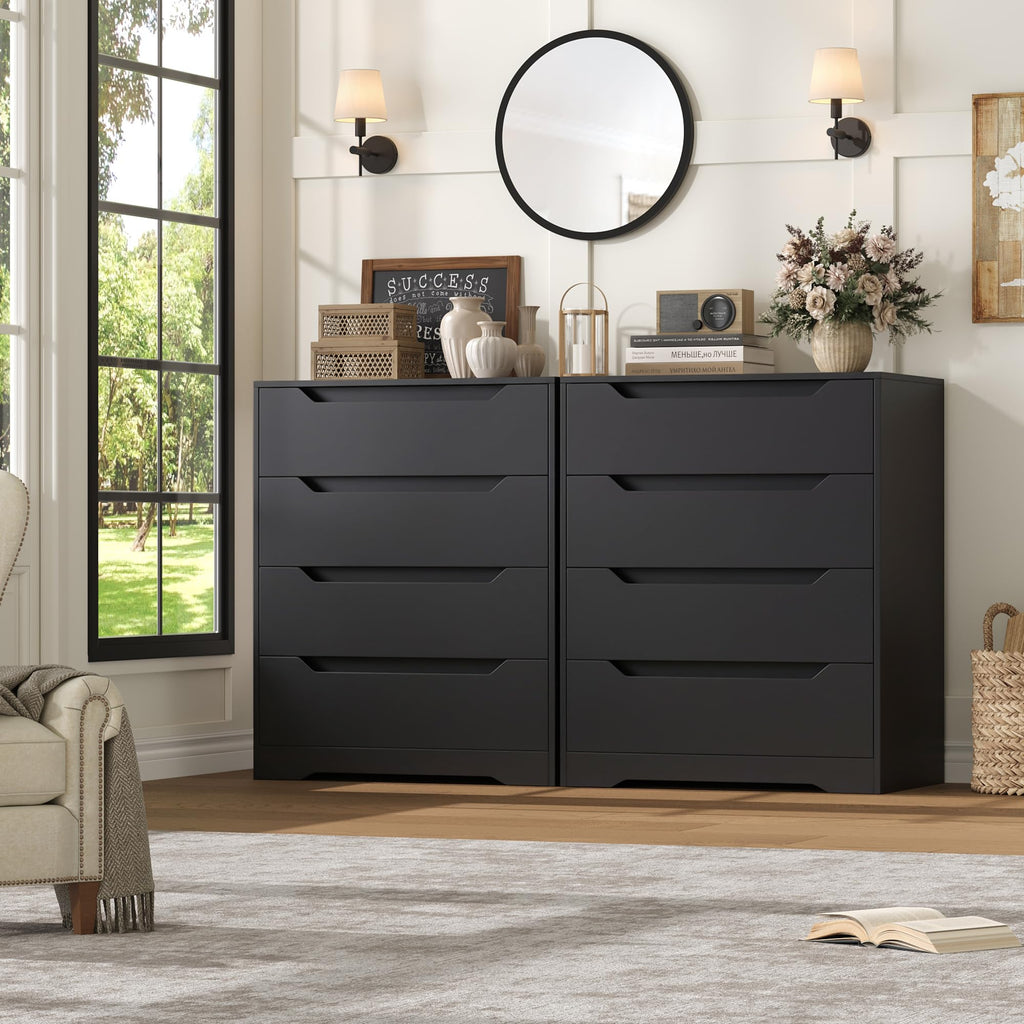 Modern 4 Drawers Dresser, Wood Chest of Drawers with Storage, Black