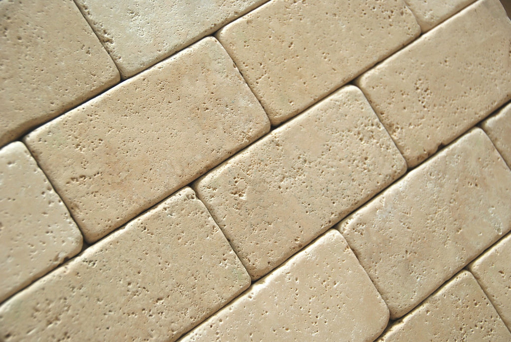 Ivory (Light) Travertine 3 X 6 Subway Field Tile, Tumbled