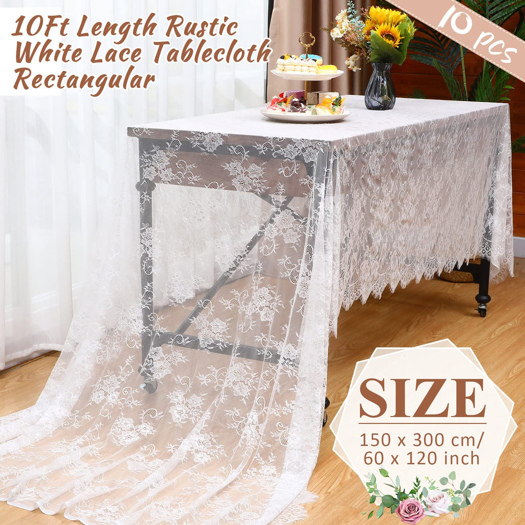 10 Pcs Lace Tablecloth Rectangular 60 X 120 Inch Overlay, White