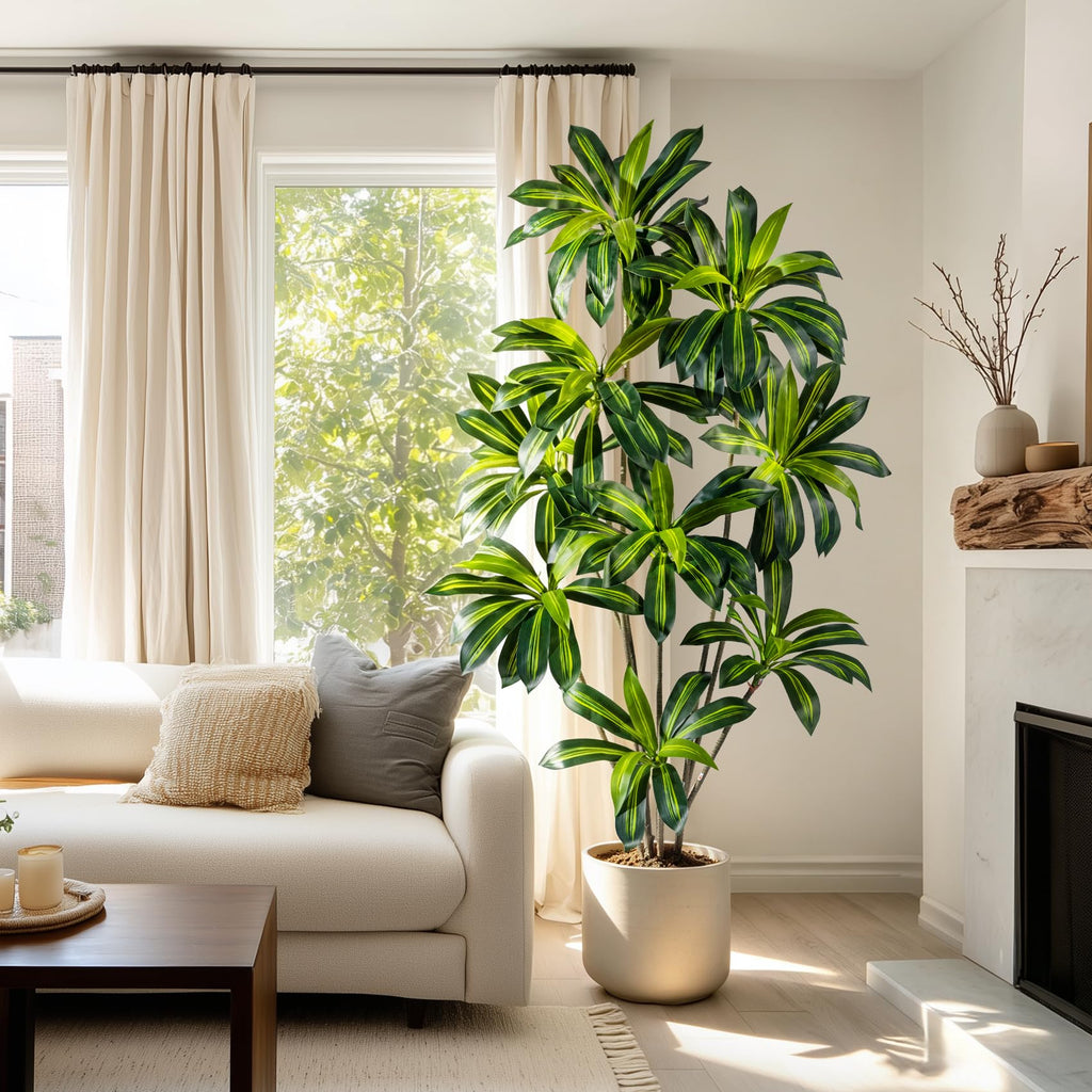 7FT Artificial Dracaena Tree Fake Tree with White Planter for Indoor (7FT)