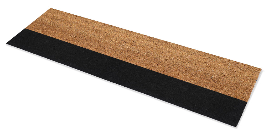 Modern Non Slip Doormat - Durable, Thin - Natural Coir & Rubber - Entryway, Double Door, Porch, Patio - Black Belt