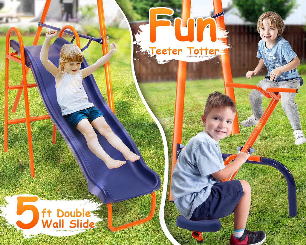 Swing Sets for Backyard with Slide - 700 lb Metal Outdoor Playset