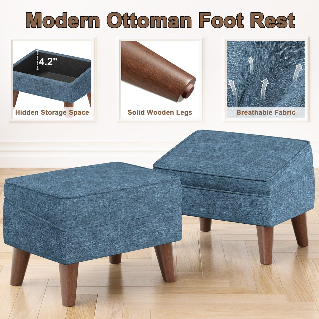 Small Footstool Ottoman with Adjustable Lid, Storage Ottoman