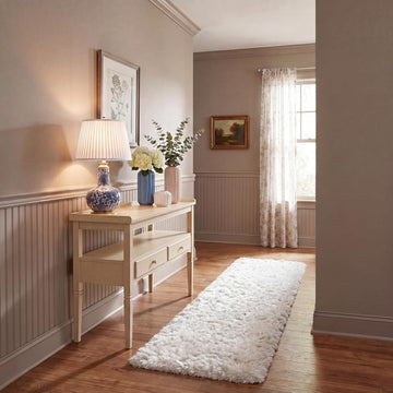 Ocean Shag Collection Runner Rug - 2'3" x 6', Ivory, Handmade Solid, 2.4-inch Thick Ideal for High Traffic Areas