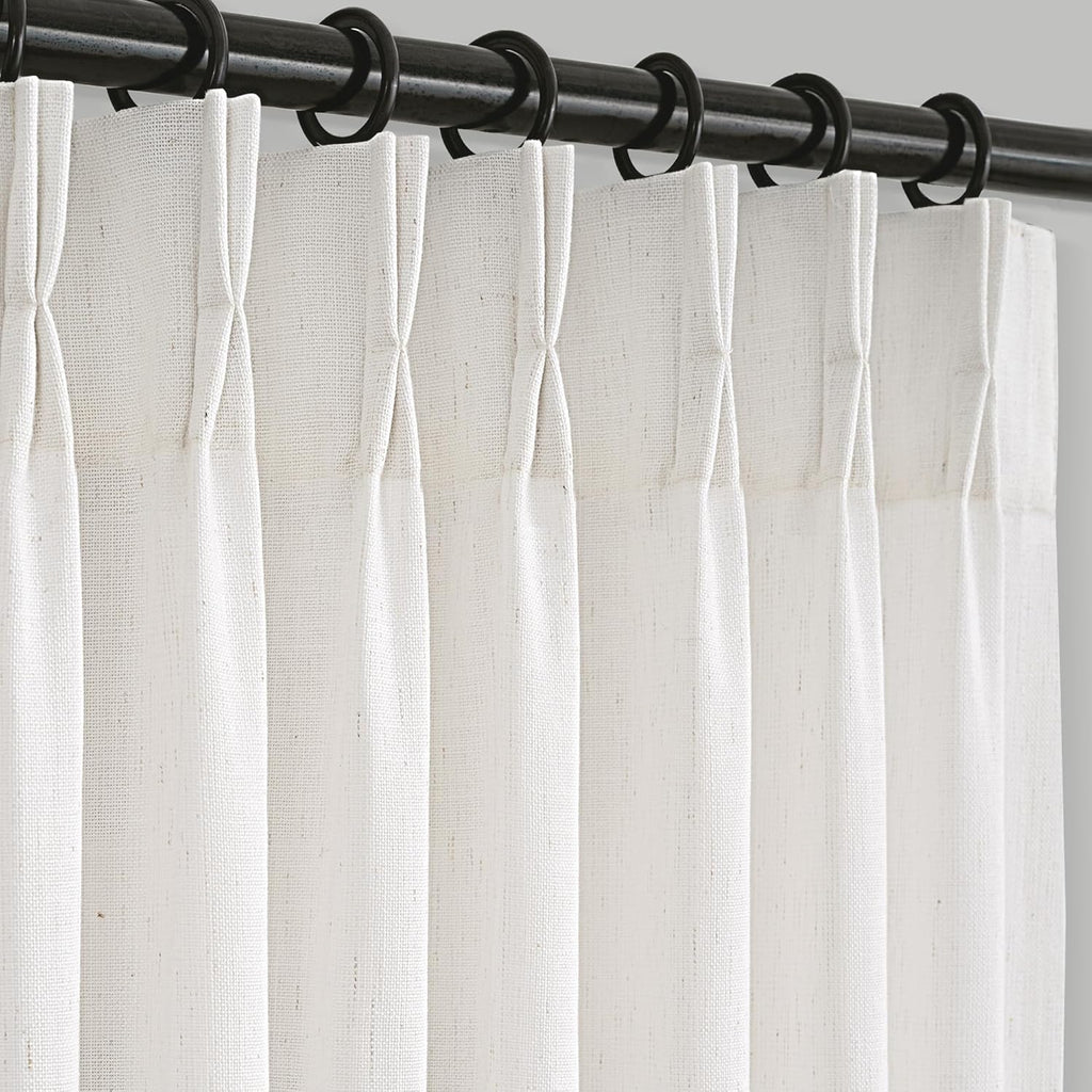 Memory Trained Pinch Pleated Linen Curtains with Hooks Living Room Semi Sheer Light Filtering Curtains 84 inch Long