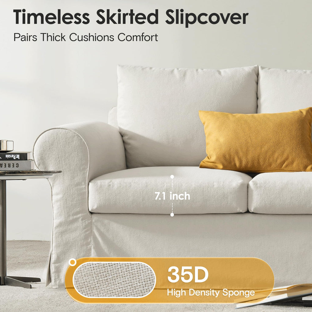 89" 3 Seater Sofa, Deep Seated Comfy Couch High Back Suppor Removable Washable Couches, Modern Farmhouse Rolled-Arm