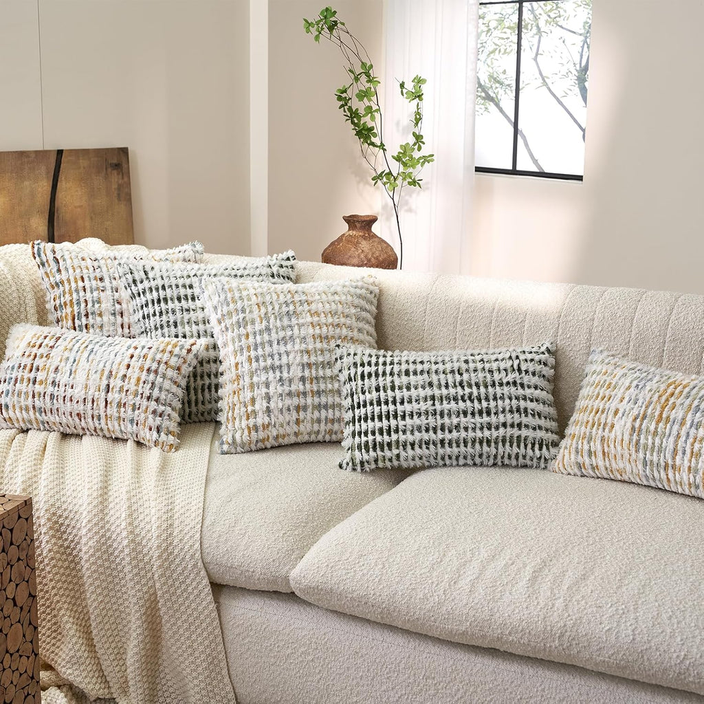Boho Chenille Tufted Pillow Cover 12 x 20 Inch, Rectangle Decorative Lumbar Throw Pillow Cover Neutral Pillowcase