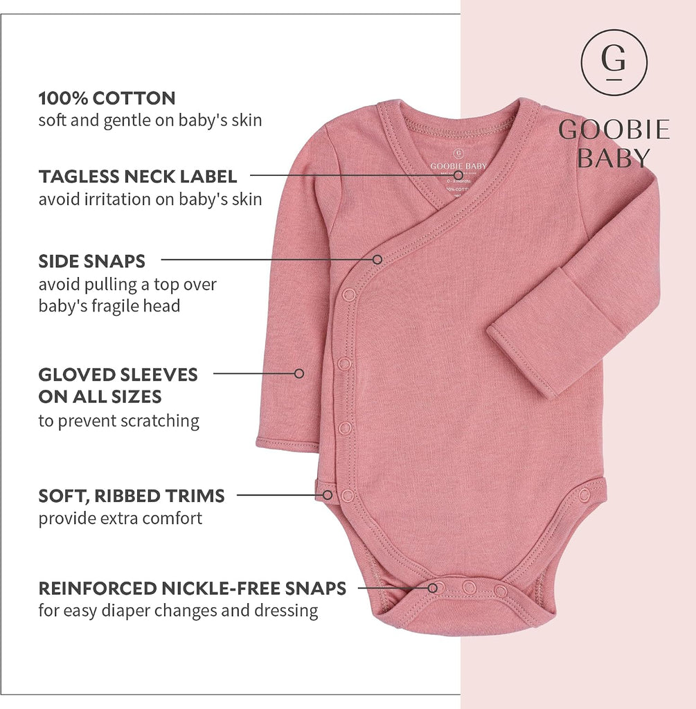 Side Snap Kimono Bodysuit Set, Mitten Cuffs, 100% Cotton, Boy Girl, 4 Pack
