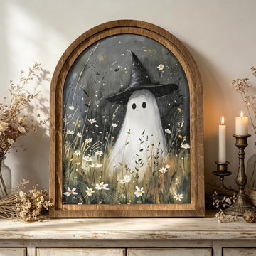 Halloween Wood Framed Arch Sign, Spooky Ghost Witch Halloween Decor