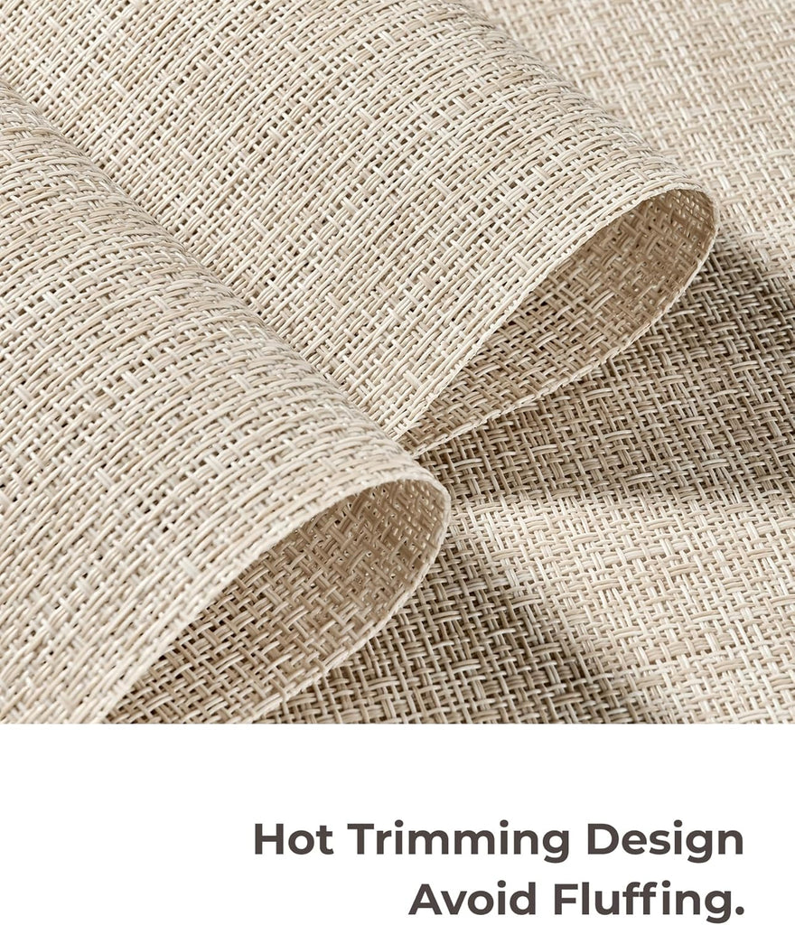 Woven Vinyl Beige Placemats - Linen Look & Easy to Clean - Set of 6