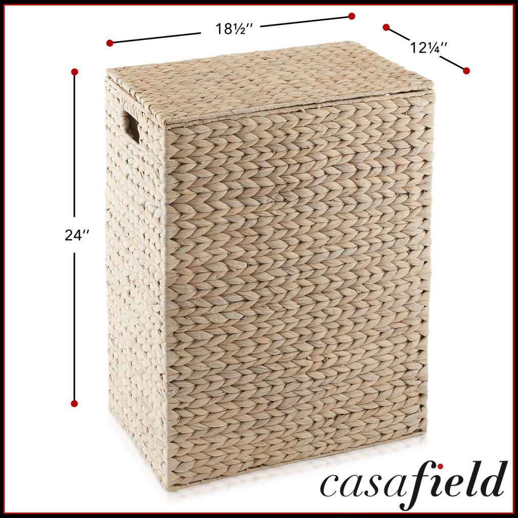 Large Laundry Hamper with Lid and Removable Liner Bag - Whitewash White, Woven Water Hyacinth Rectangular Laundry