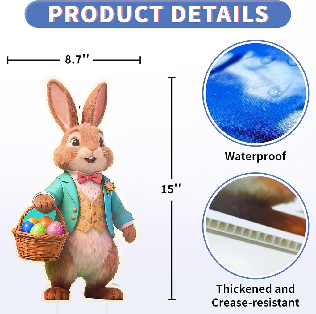 9-Piece Easter Bunny Yard Signs with Stakes, Cute Rabbit Outdoor Lawn Decorations for Easter Egg Hunts, Spring Garden - Set of 9