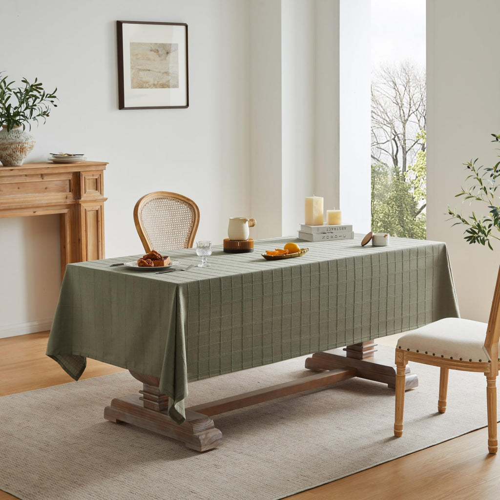 Linen Checked Square Table Cloth 52x52 Inch Olive