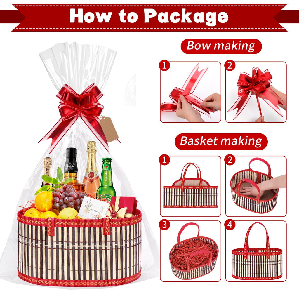 2 Set Baskets for Gifts Empty, Woven Bamboo Gift Basket Empty Large with Handles, Sturdy Gift Basket Kit Empty to
