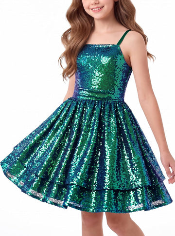Girls Sequin Dress Sleeveless Party Birthday Formal Dress