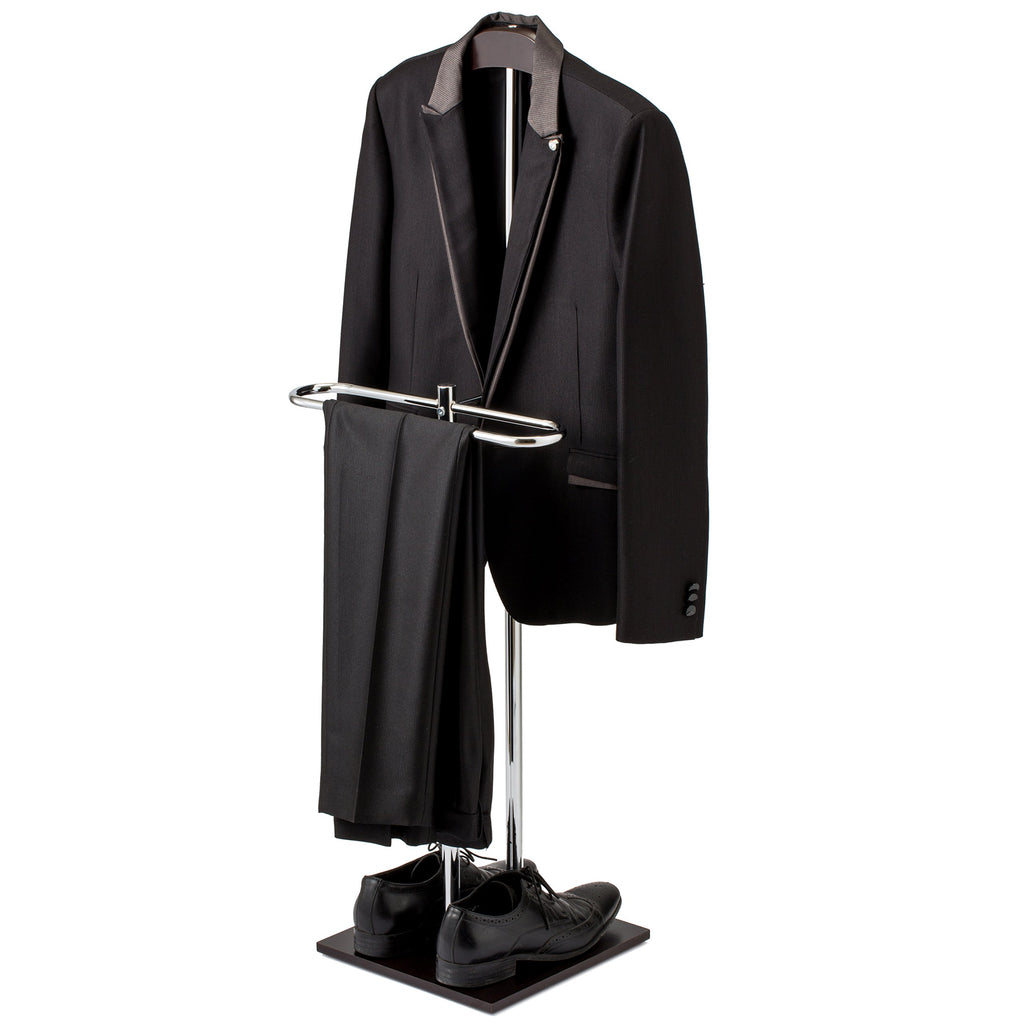 Brown Wood Metal Valet Suit Stand Garment Organizer Rack