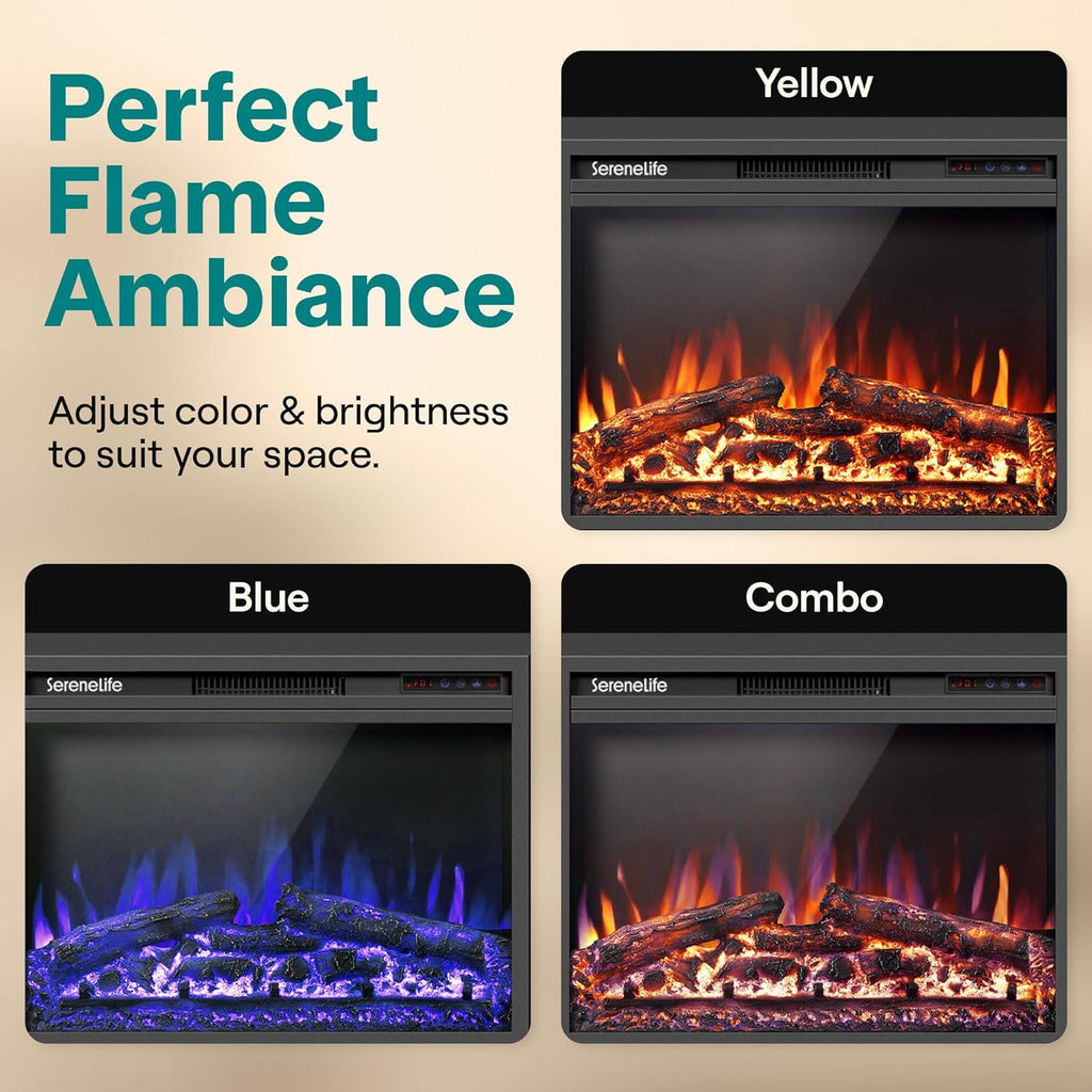 SereneLife Electric Fireplace Insert with Heater | Smart Wi-Fi App Control & Remote | 700W/1500W Adjustable Thermostat