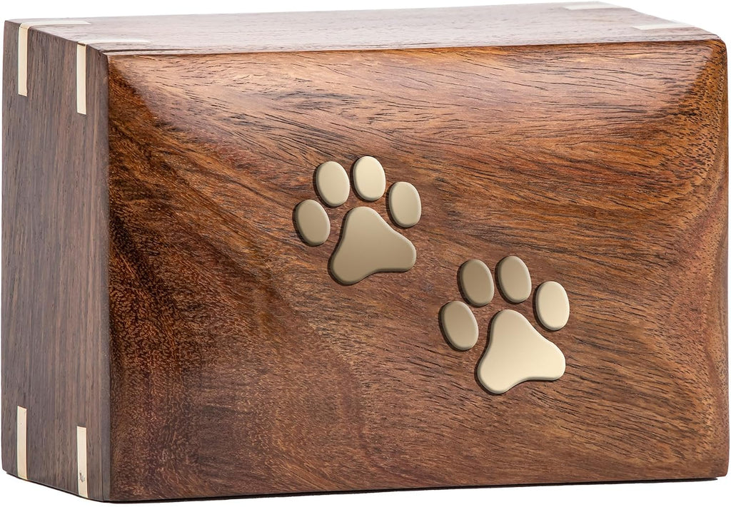 Wood Pet Urn for Dog Ashes, Extra Small 10 Cu in to 10 lb, Two Paws