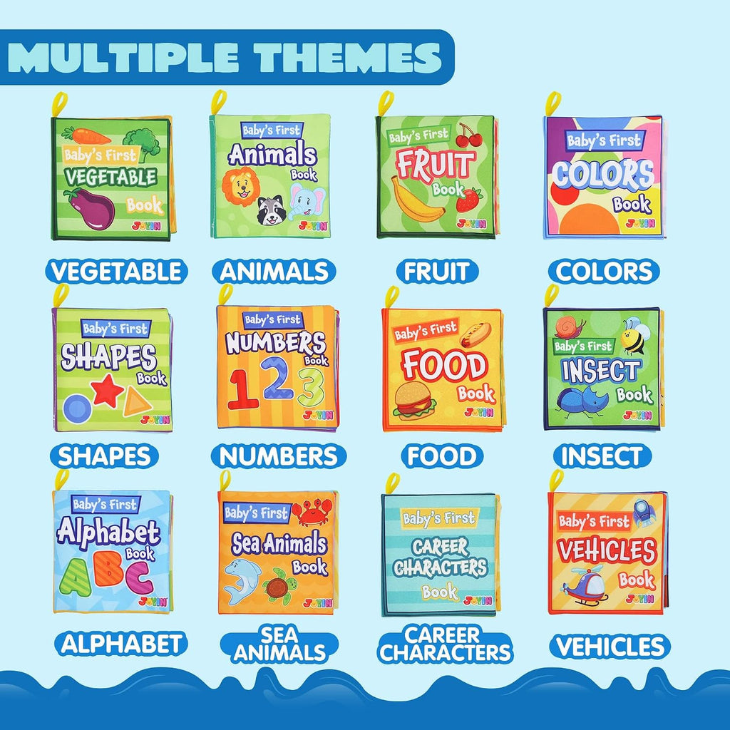 12 Pcs Bath Books, Nontoxic Fabric Soft Crinkly Cloth Books, Waterproof, Bathtub Pool and Early Education First Toys