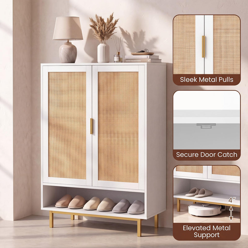 6-Tier Shoe Cabinet, 43" Tall Shoe Rack Cabinet with Doors, White