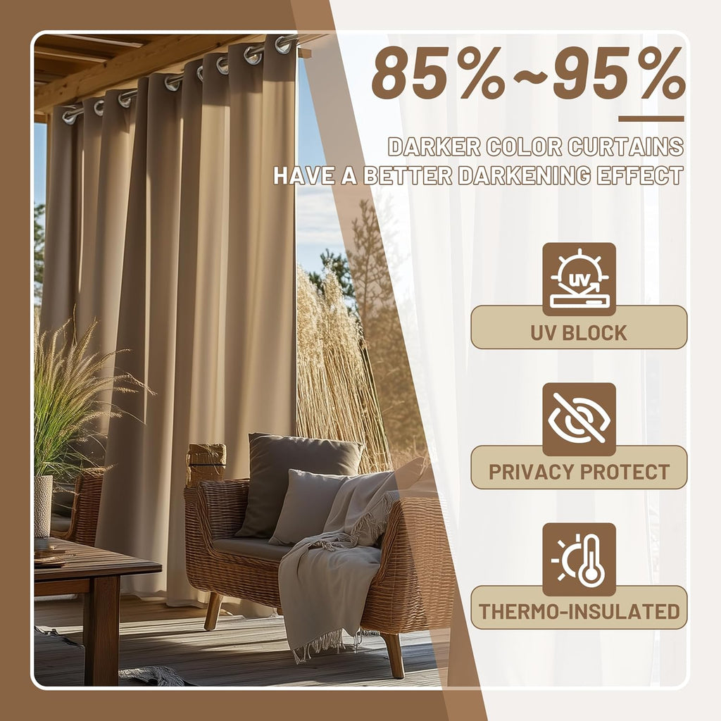 Waterproof Outdoor Curtains 300 GSM , Premium Thermal Insulated Privacy Assured Thick Outside Curtains for Porch