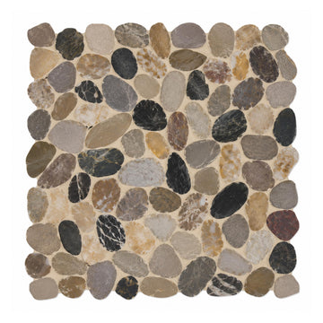 Canyon Blend Multicolor Quartzite Pebble Mosaic Tile, Tumbled Stone (1 Sheet)