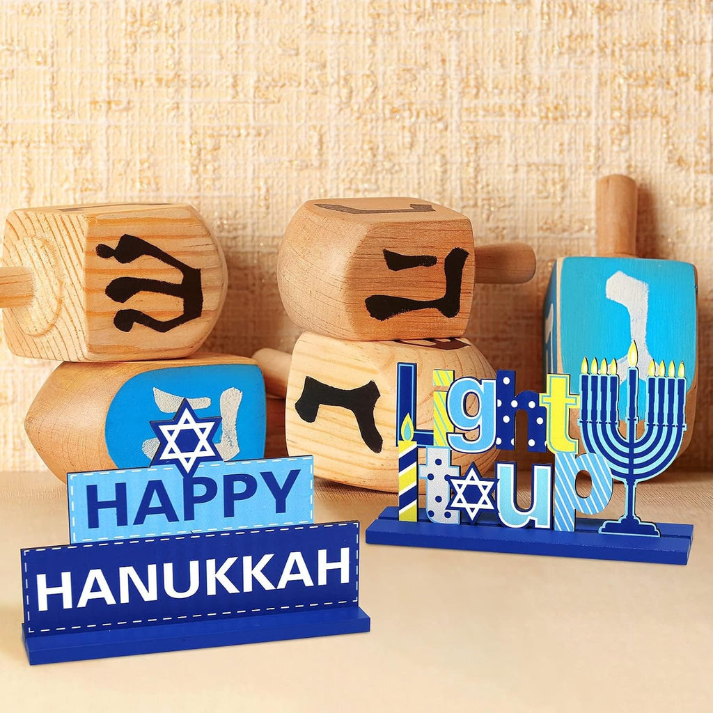 Hanukkah Party Decorations Wooden Chanukah Party Supplies Hanukkah Centerpieces Table Decorations Holiday - Set of 4
